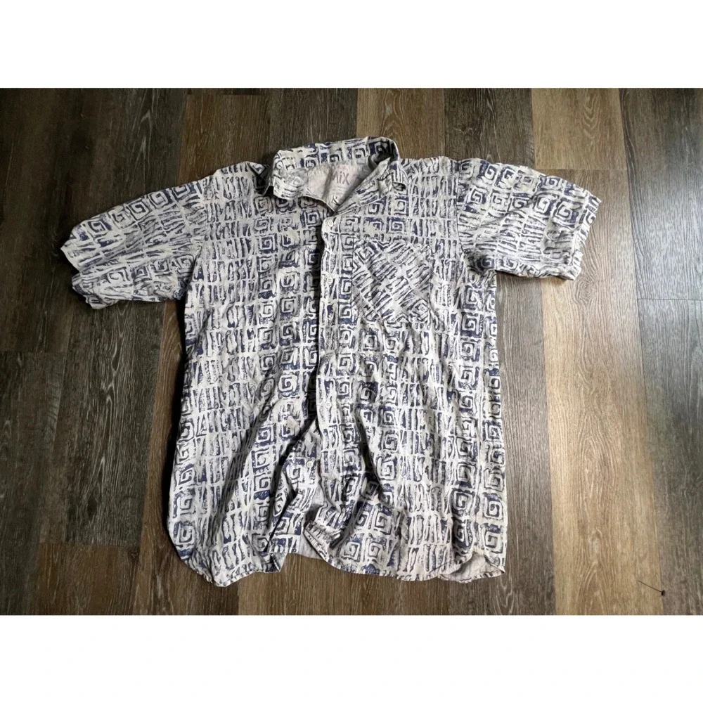 Native Culture Mix Button Up Shirt Mens Large Blue‎ White Geometric Vintage USA